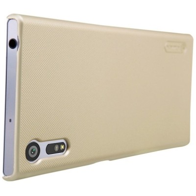 Nillkin Frosted Shield Sony Xperia XZ (Xperia XZs) auksinis plastikinis dėklas + apsauginė ekrano plėvelė / Priedai.lt