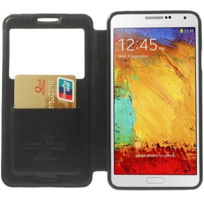 Roar Noble atverčiamas Samsung Galaxy Note 3 (N9005, N9002, N9000) juodas odinis dėklas / Priedai.lt
