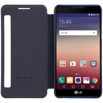 LG X Power (K220DS) pilkas odinis atverčiamas Nillkin Sparkle dėklas / Priedai.lt