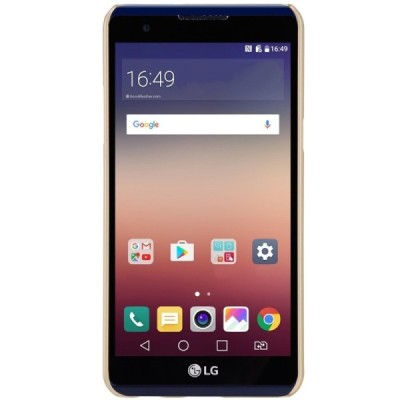 LG X Power (K220DS) Nillkin Frosted Shield auksinis plastikinis dėklas + apsauginė ekrano plėvelė / Priedai.lt