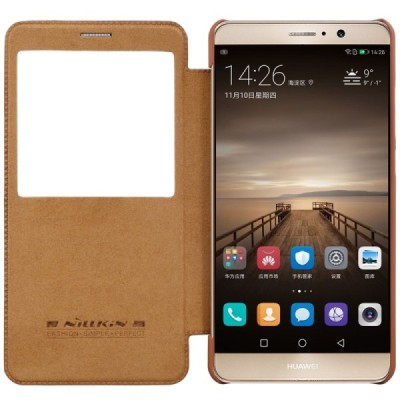 Prabangus „Nillkin“ Qin serijos rudas odinis atverčiamas Huawei Mate 9 dėklas - knygutė / Priedai.lt