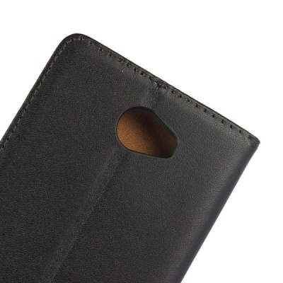 Huawei Y6 II Compact atverčiamas juodas odinis dėklas - piniginė / Priedai.lt