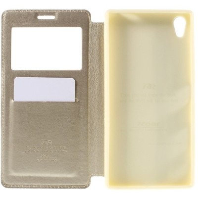Roar Noble atverčiamas Sony Xperia Z5 Premium (Sony Xperia Z5 Premium Dual) auksinis odinis dėklas / Priedai.lt