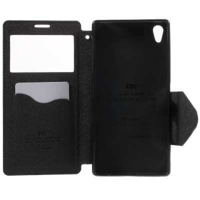 Sony Xperia Z5 Premium (Sony Xperia Z5 Premium Dual) „Roar“ Diary juodas odinis atverčiamas dėklas - piniginė / Priedai.lt