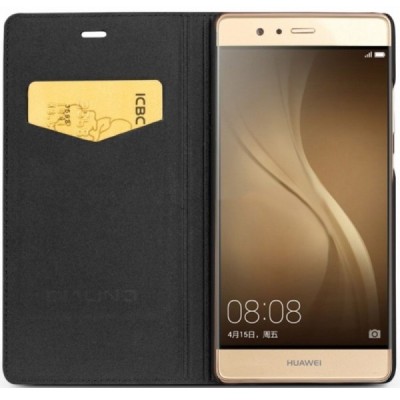 Huawei P9 (Huawei Ascend P9) „QIALINO“ atverčiamas juodas odinis dėklas - knygutė / Priedai.lt