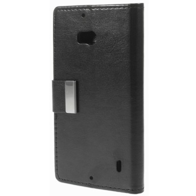 Nokia Lumia 930 atverčiamas juodas odinis dėklas - piniginė / Priedai.lt
