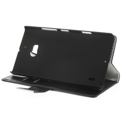 Nokia Lumia 930 atverčiamas juodas odinis dėklas - piniginė / Priedai.lt