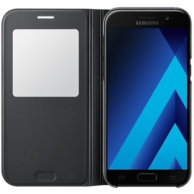 Samsung Galaxy A5 (2017) A520 originalus S View Cover atverčiamas juodas dėklas su langeliu / Priedai.lt