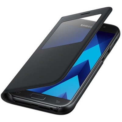 Samsung Galaxy A5 (2017) A520 originalus S View Cover atverčiamas juodas dėklas su langeliu / Priedai.lt