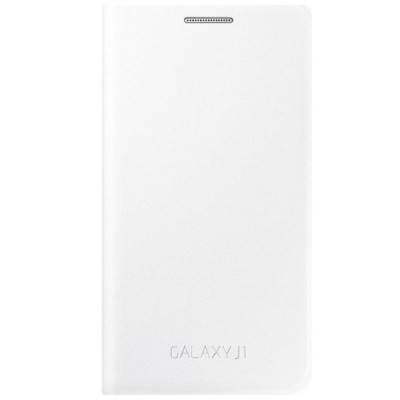 Samsung Galaxy J1 (J100) originalus Flip Wallet Cover atverčiamas baltas odinis dėklas - piniginė / Priedai.lt