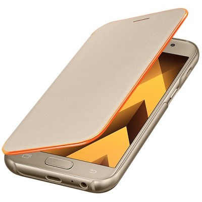 Samsung Galaxy A3 (2017) A320 originalus Neon Flip Cover EF-FA320 atverčiamas auksinis odinis dėklas - piniginė / Priedai.lt