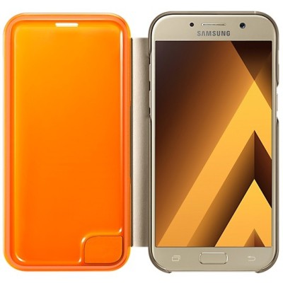 Samsung Galaxy A5 (2017) A520 originalus Neon Flip Cover EF-FA520 atverčiamas auksinis odinis dėklas - piniginė / Priedai.lt