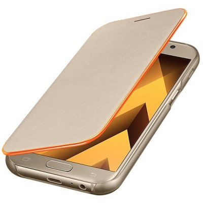 Samsung Galaxy A5 (2017) A520 originalus Neon Flip Cover EF-FA520 atverčiamas auksinis odinis dėklas - piniginė / Priedai.lt