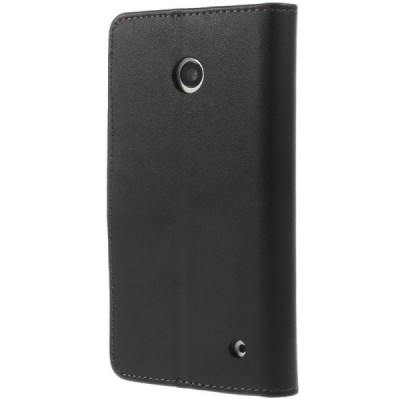Nokia Lumia 635 atverčiamas juodas odinis dėklas - piniginė / Priedai.lt