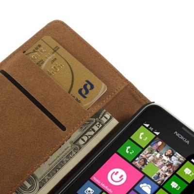 Nokia Lumia 635 atverčiamas juodas odinis dėklas - piniginė / Priedai.lt