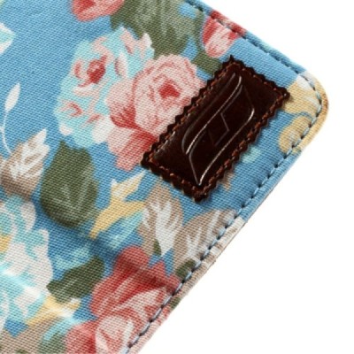 Atverčiamas Samsung Galaxy S4 mini rožių spalvotas dėklas (piniginė) - mėlynas / Priedai.lt
