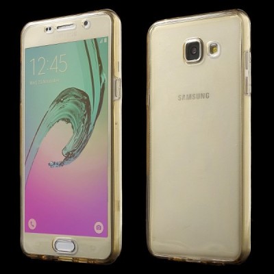 Samsung Galaxy A5 2016 (A510) skaidrus (permatomas) dvigubas kieto silikono TPU ploniausias pasaulyje šviesiai rudas dėklas / Pr