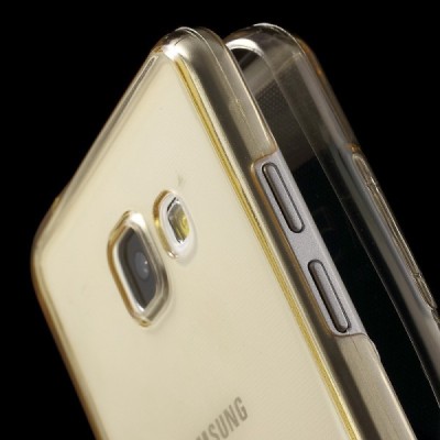Samsung Galaxy A5 2016 (A510) skaidrus (permatomas) dvigubas kieto silikono TPU ploniausias pasaulyje šviesiai rudas dėklas / Pr