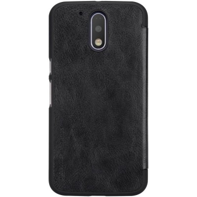 Prabangus „Nillkin“ Qin serijos juodas odinis atverčiamas Motorola Moto G4, Moto G4 Plus dėklas / Priedai.lt