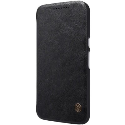 Prabangus „Nillkin“ Qin serijos juodas odinis atverčiamas Motorola Moto G4, Moto G4 Plus dėklas / Priedai.lt
