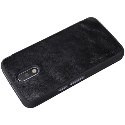 Prabangus „Nillkin“ Qin serijos juodas odinis atverčiamas Motorola Moto G4, Moto G4 Plus dėklas / Priedai.lt
