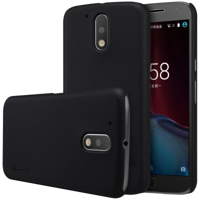 Motorola Moto G4, Moto G4 Plus  Nillkin Frosted Shield juodas plastikinis dėklas + apsauginė ekrano plėvelė / Priedai.lt
