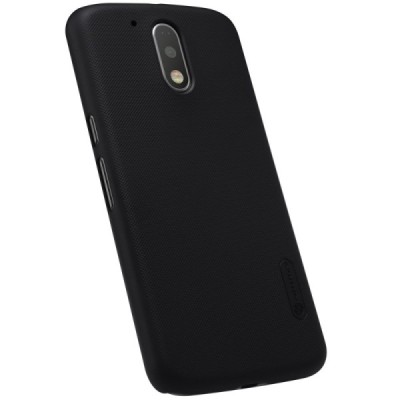 Motorola Moto G4, Moto G4 Plus  Nillkin Frosted Shield juodas plastikinis dėklas + apsauginė ekrano plėvelė / Priedai.lt