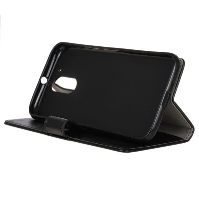 Motorola Moto G4, Moto G4 Plus atverčiamas juodas odinis dėklas, knygutė - piniginė / Priedai.lt