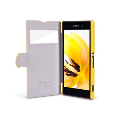 Geltonas „Nillkin“ Fresh atverčiamas Sony Xperia Z1 dėklas  / Priedai.lt