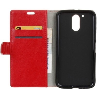 Motorola Moto G4, Moto G4 Plus atverčiamas raudonas odinis dėklas, knygutė - piniginė / Priedai.lt