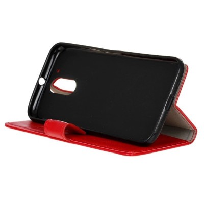 Motorola Moto G4, Moto G4 Plus atverčiamas raudonas odinis dėklas, knygutė - piniginė / Priedai.lt