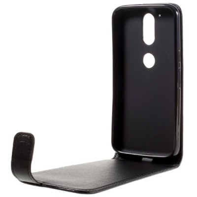 Motorola Moto G4, Moto G4 Plus klasikinis vertikaliai atverčiamas juodas odinis dėklas / Priedai.lt