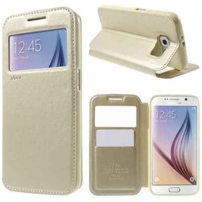 Roar Noble atverčiamas Samsung Galaxy S6 (G9200) auksinis odinis dėklas / Priedai.lt