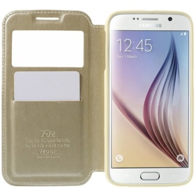 Roar Noble atverčiamas Samsung Galaxy S6 (G9200) auksinis odinis dėklas / Priedai.lt