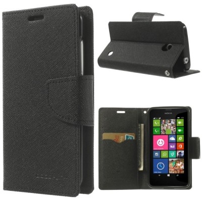 Nokia Lumia 635 (Nokia Lumia 630) Mercury juodas atverčiamas dėklas - piniginė / Priedai.lt
