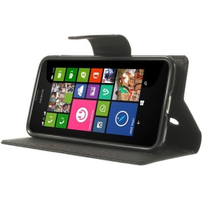 Nokia Lumia 635 (Nokia Lumia 630) Mercury juodas atverčiamas dėklas - piniginė / Priedai.lt