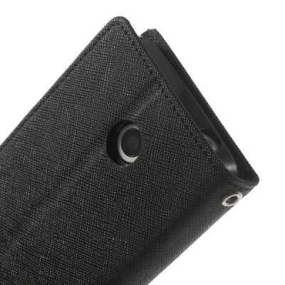 Nokia Lumia 635 (Nokia Lumia 630) Mercury juodas atverčiamas dėklas - piniginė / Priedai.lt