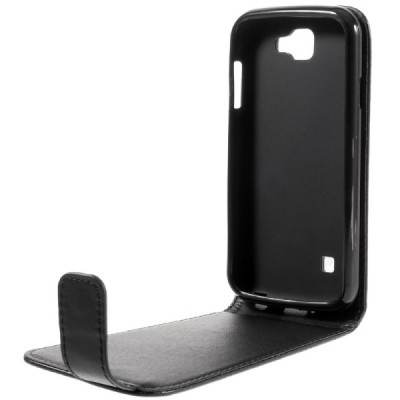 Atverčiamas odinis LG K3 (K100) juodas dėklas (dėkliukas) / Priedai.lt