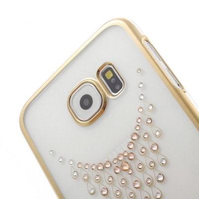 Samsung Galaxy S6 (G9200) Kingxbar Crystal Icon Pro Necklace Swarovski plastikinis skaidrus permatomas auksinis dėklas su krista
