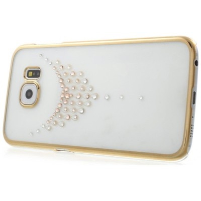 Samsung Galaxy S6 (G9200) Kingxbar Crystal Icon Pro Necklace Swarovski plastikinis skaidrus permatomas auksinis dėklas su krista