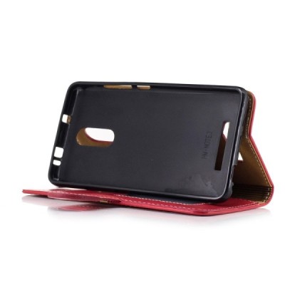 Xiaomi Redmi Note 3, Xiaomi Redmi Note 3 Pro atverčiamas raudonas odinis dėklas, knygutė - piniginė / Priedai.lt