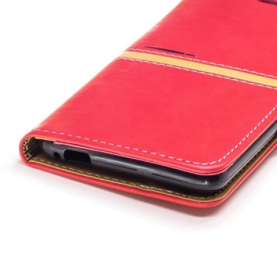 Xiaomi Redmi Note 3, Xiaomi Redmi Note 3 Pro atverčiamas raudonas odinis dėklas, knygutė - piniginė / Priedai.lt