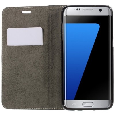 Samsung Galaxy S7 Edge (G935) solidus atverčiamas juodas odinis dėklas - knygutė / Priedai.lt