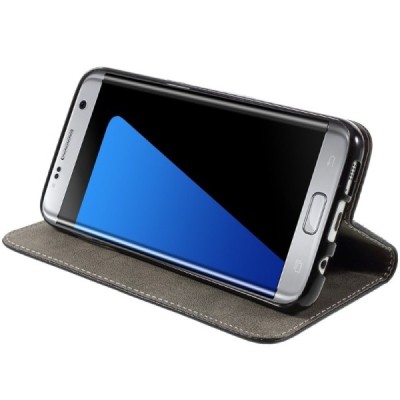Samsung Galaxy S7 Edge (G935) solidus atverčiamas juodas odinis dėklas - knygutė / Priedai.lt