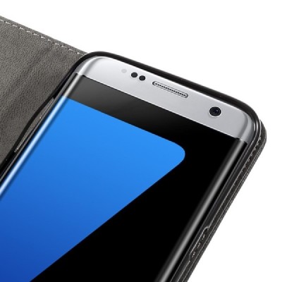 Samsung Galaxy S7 Edge (G935) solidus atverčiamas juodas odinis dėklas - knygutė / Priedai.lt
