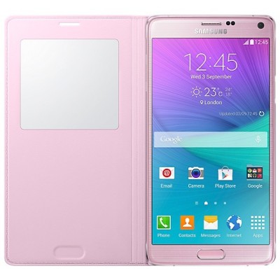 Samsung Galaxy Note 4 N910 originalus S View Cover atverčiamas šviesiai rožinis odinis dėklas / Priedai.lt