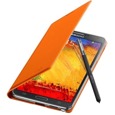 Samsung Galaxy Note 3 (N9005, N9002, N9000) originalus Flip Wallet atverčiamas oranžinis odinis dėklas / Priedai.lt
