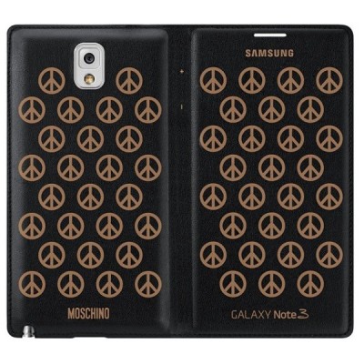 Samsung Galaxy Note 3 (N9005, N9002, N9000) originalus Moschino Flip Wallet atverčiamas juodas odinis dėklas / Priedai.lt