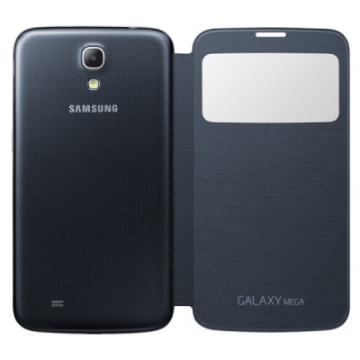 Samsung Galaxy Mega 6.3 (GT-19200, GT-I9205) originalus S View Cover atverčiamas juodas odinis dėklas / Priedai.lt