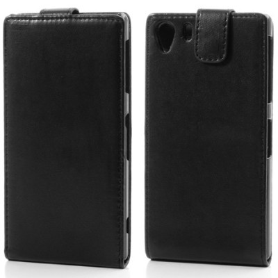 Klasikinis Sony Xperia Z1 atverčiamas juodas odinis dėklas / Priedai.lt